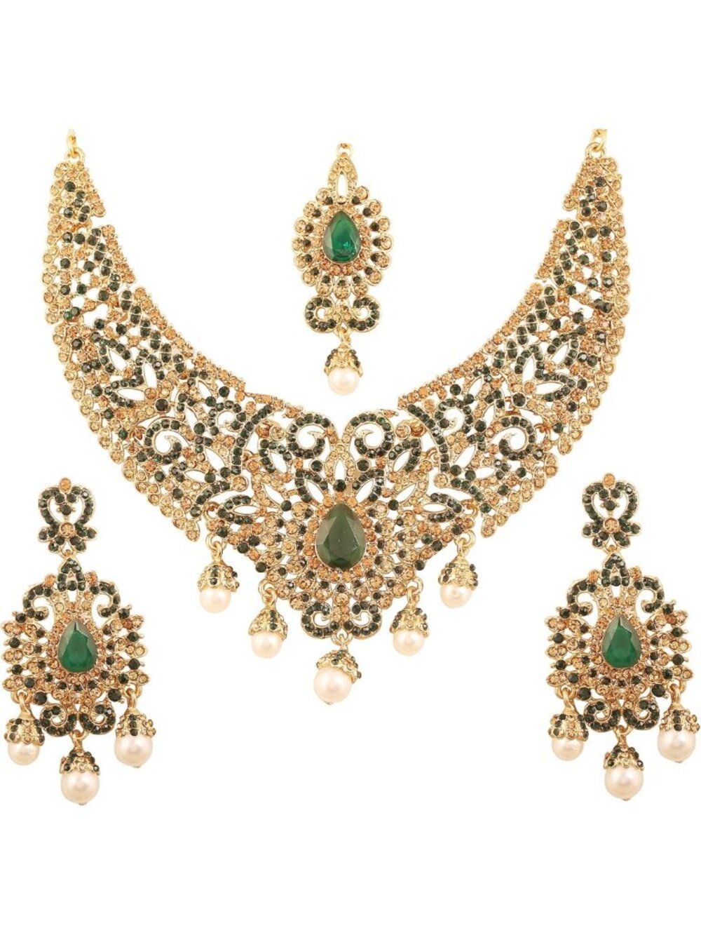 Stunning Indian Jewelry Set for Women - Tikka, Necklace & Earrings - Bridal